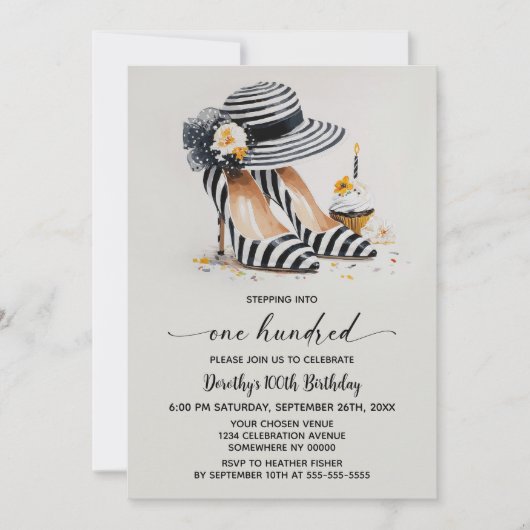 Striped High Heel Shoes 100th Birthday 招待状 (正面)