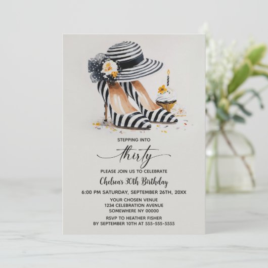 Striped High Heel Shoes 30th Birthday 招待状 (スタンド正面)