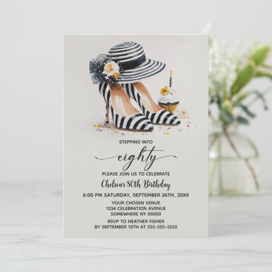 Striped High Heel Shoes 80th Birthday 招待状 (スタンド正面)