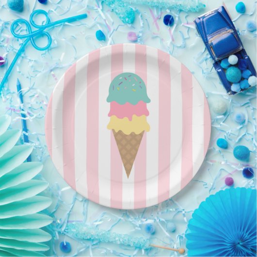 Striped Ice Cream Cone ペーパープレート (パーティー)