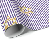 Striped Indigo Jewish Gold Star of David ラッピングペーパー (ロールコーナー)