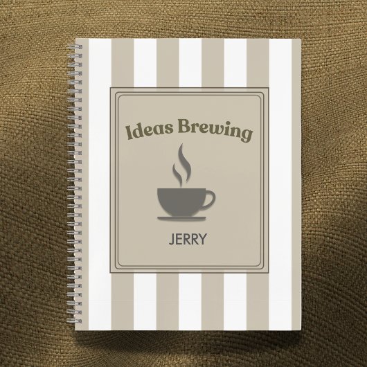 Striped Khaki & White "Ideas Brewing" ノートブック
