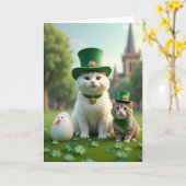 Striped Kitten Shamrock Card カード (黄色い花)