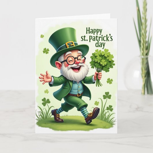 Striped Leprechaun Holiday Card カード (正面)