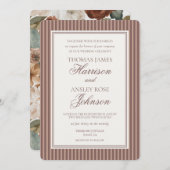 Striped Mocha Brown Espresso Martini Wedding 招待状 (正面/裏面)