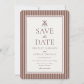 Striped Mocha Brown Espresso Save the Date 招待状 (正面)