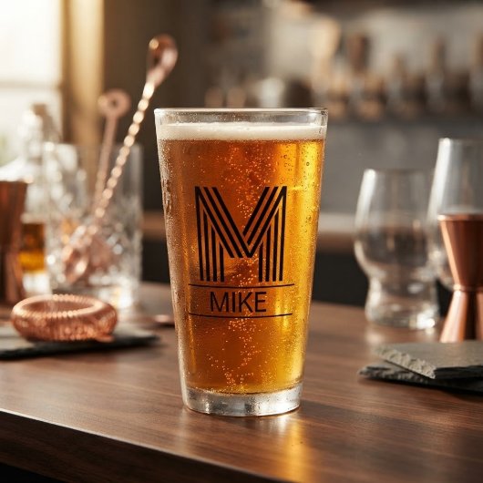 Striped Monogram Initial & Name Beer Pint Glass タンブラーグラス
