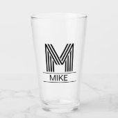 Striped Monogram Initial & Name Beer Pint Glass タンブラーグラス (正面)