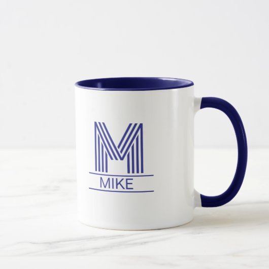Striped Monogram Initial & Name Two-Tone  マグカップ (右)