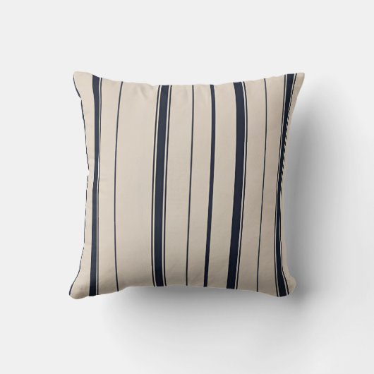 Striped Navy Blue and Cream Throw Cushion クッション (裏面)