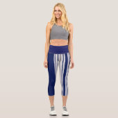 Striped Navy Blue and Grey  カプリレギンス (正面)