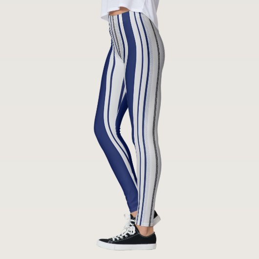 Striped Navy Blue and Grey Leggings レギンス (左)
