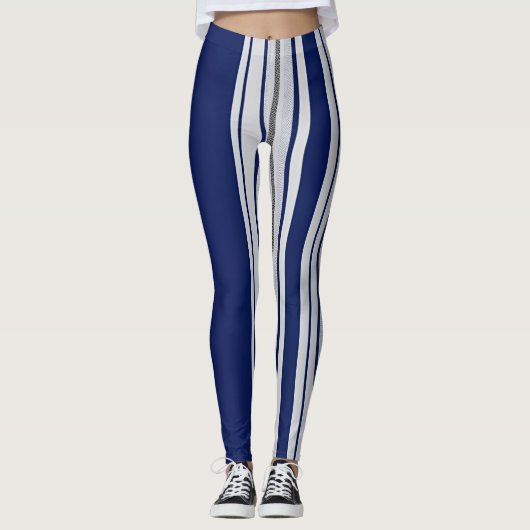 Striped Navy Blue and Grey Leggings レギンス (正面)