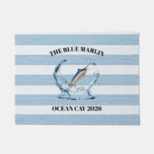 Striped Navy Blue Marlin Nautical Sailing | Custom ドアマット (正面)