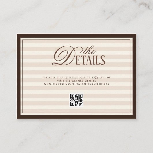 Striped Old Money Wedding QR code Details エンクロージャーカード (正面)