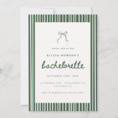 Striped Olive Green Coquette Bow Bachelorette 招待状 (正面)