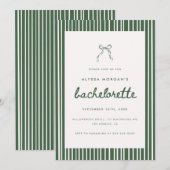 Striped Olive Green Coquette Bow Bachelorette 招待状 (正面/裏面)