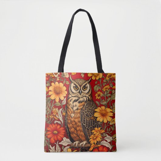 Striped Owl And Zinnia Flowers トートバッグ (正面)