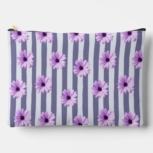 striped pattern with purple daisies アクセサリーポーチ (正面)