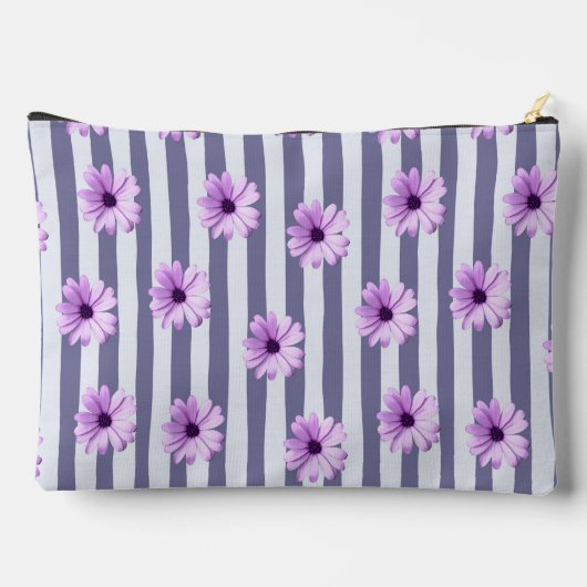 striped pattern with purple daisies アクセサリーポーチ (裏面)