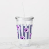 striped pattern with purple daisies アクリルタンブラー (左)