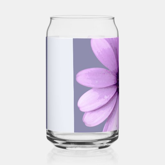 striped pattern with purple daisies ガラス缶 (正面)
