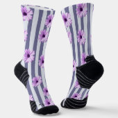 striped pattern with purple daisies ソックス (傾斜あり)