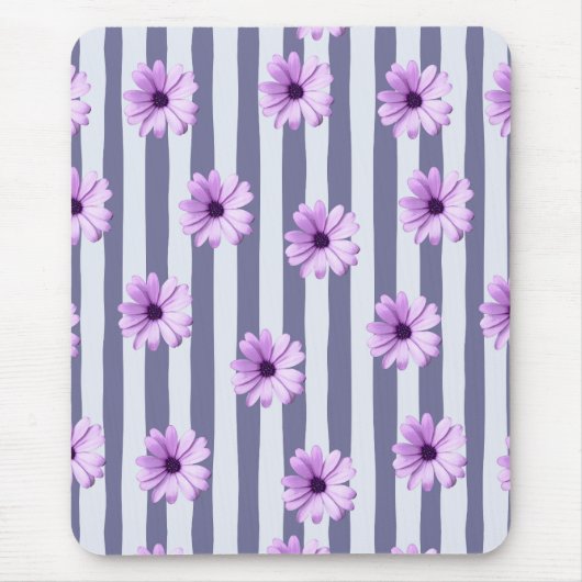 striped pattern with purple daisies マウスパッド (正面)