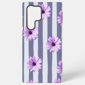 striped pattern with purple daisies samsung galaxyケース (裏面)