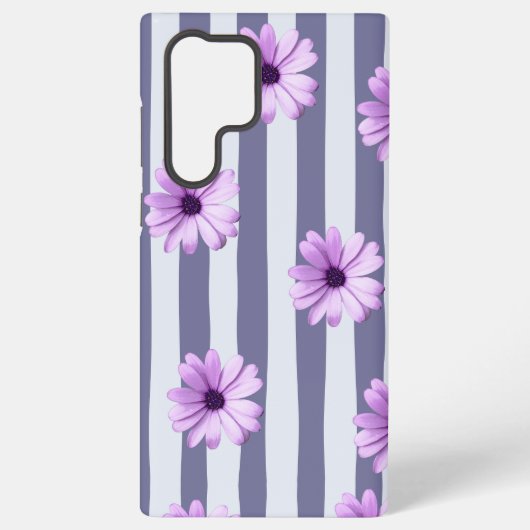 striped pattern with purple daisies samsung galaxyケース (裏面)
