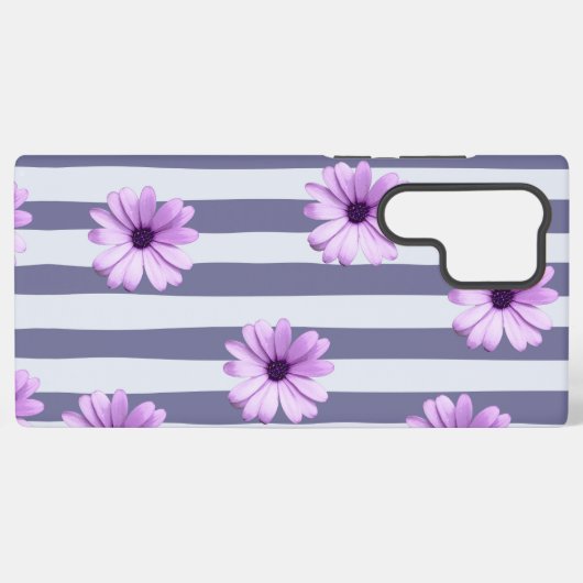 striped pattern with purple daisies samsung galaxyケース (裏面横)