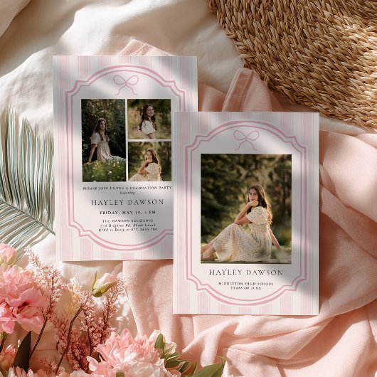 Striped Photo Graduation Party Invite Announcement 招待状