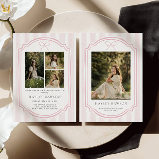 Striped Photo Graduation Party Invite Announcement 招待状