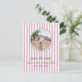 Striped pink and greensave the date photo postcard 案内ポストカード (スタンド正面)