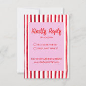 Striped Pink & Red Handwriting Wedding 出欠カード (正面)