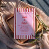 Striped Pink & Red Handwriting Wedding 招待状