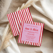 Striped Pink & Red Handwriting Wedding 招待状
