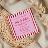 Striped Pink & Red Handwriting Wedding 招待状