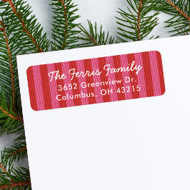Striped pink red simple Christmas return address ラベル