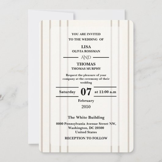 Striped Preppy Modern Wedding Invite 招待状 (正面)