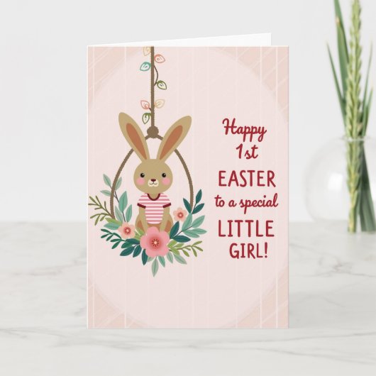 Striped Rabbit Floral Swing Card カード (正面)