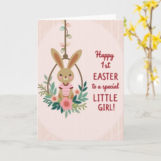 Striped Rabbit Floral Swing Card カード (黄色い花)