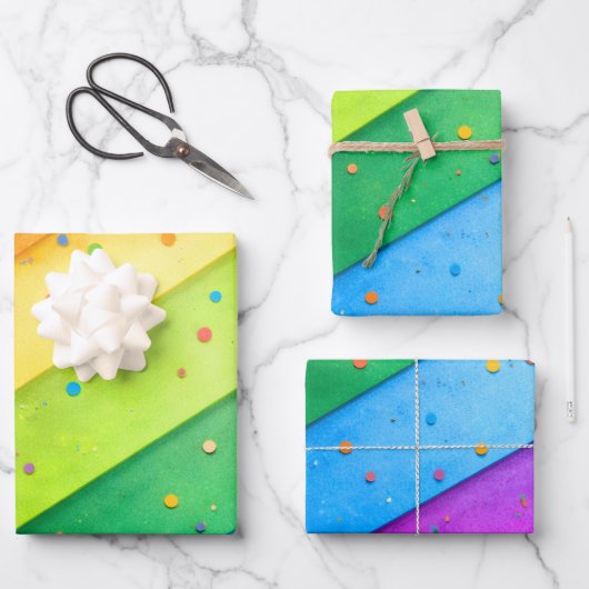 Striped Rainbow with confetti ラッピングペーパーシート (正面)