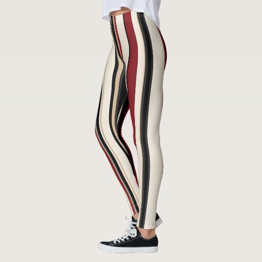 Striped Red, Black and Cream Leggings レギンス (左)