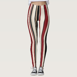 Striped Red, Black and Cream Leggings レギンス