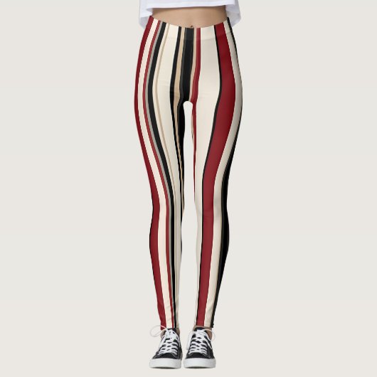 Striped Red, Black and Cream Leggings レギンス (正面)