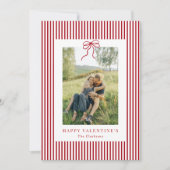 Striped Red Bow Family Photo Valentine’s Day Card シーズンカード (正面)