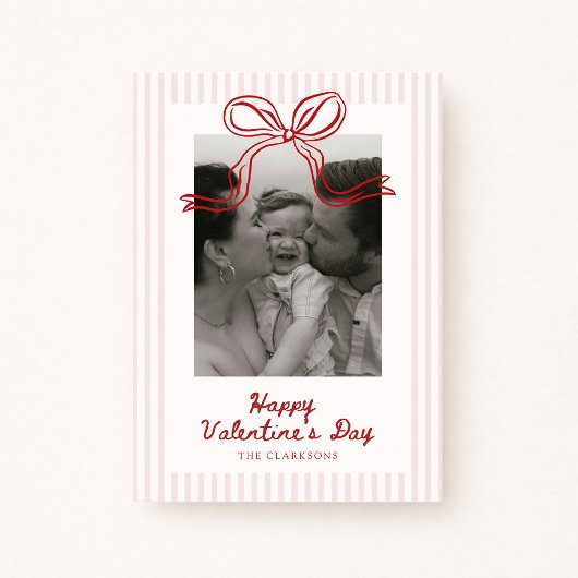 Striped Red Bow Valentine’s Day Photo Card シーズンカード