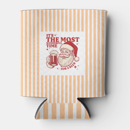 Striped retro Santa Most Wonderful Time for a Beer 缶クーラー (正面)