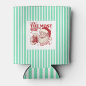 Striped retro Santa Most Wonderful Time for a Beer 缶クーラー (正面)